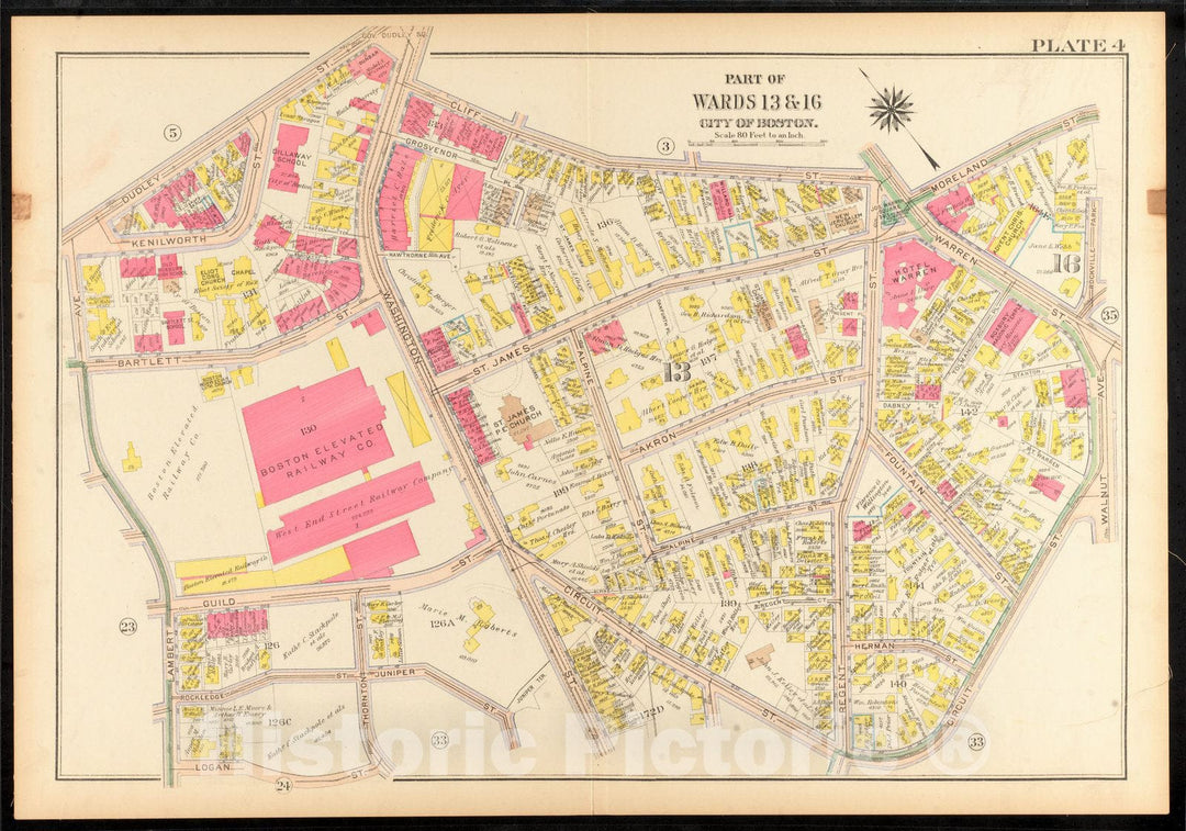 Historical Map, 1915 Atlas of The City of Boston, Roxbury : Plate 4, Vintage Wall Art