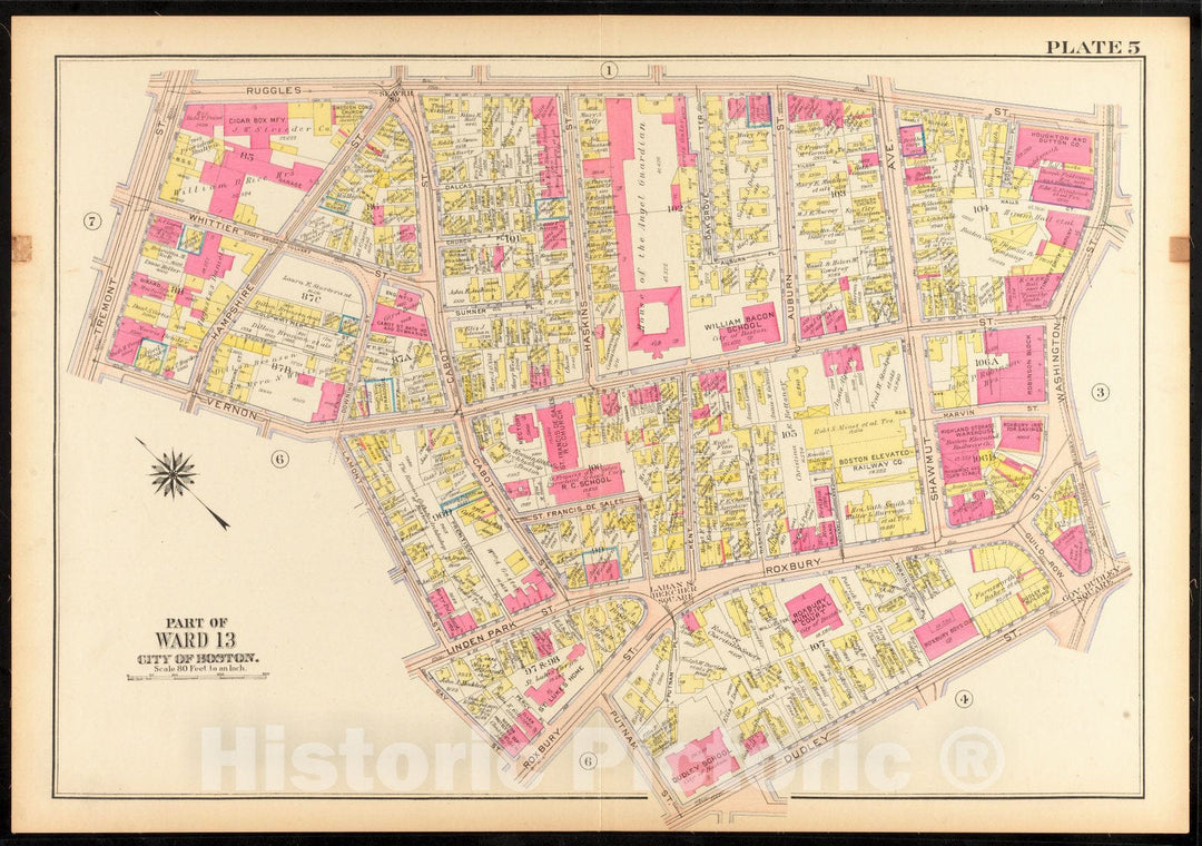 Historical Map, 1915 Atlas of the city of Boston, Roxbury : plate 5, Vintage Wall Art