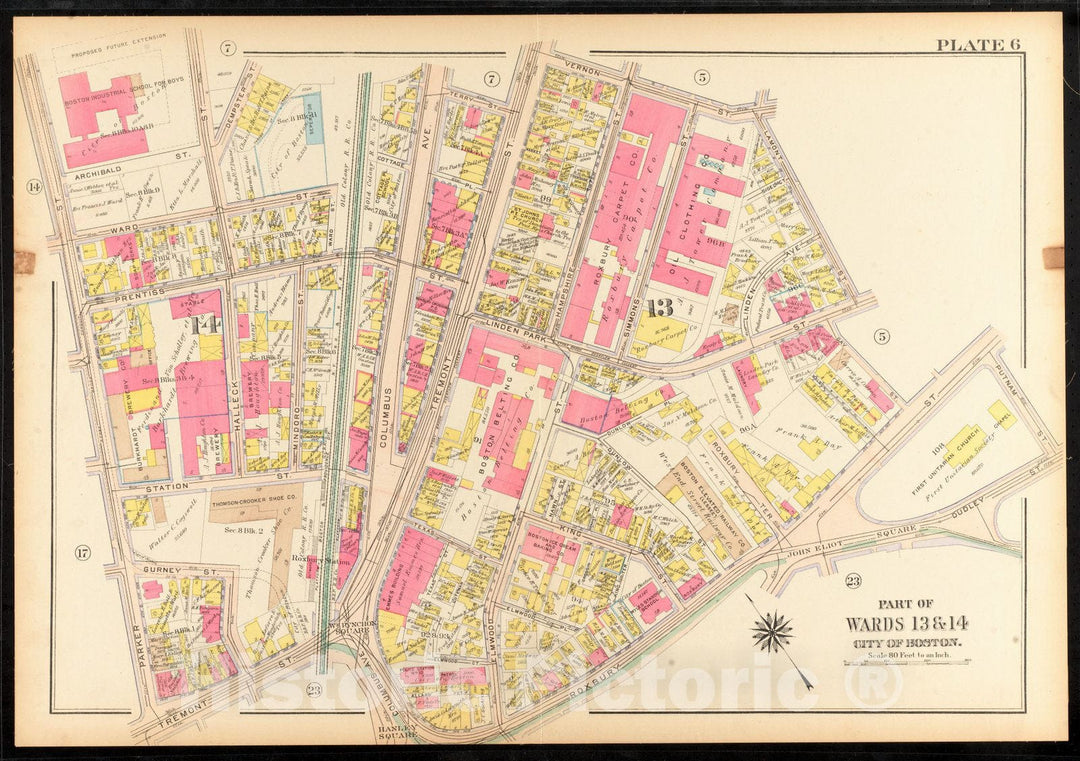 Historical Map, 1915 Atlas of The City of Boston, Roxbury : Plate 6, Vintage Wall Art