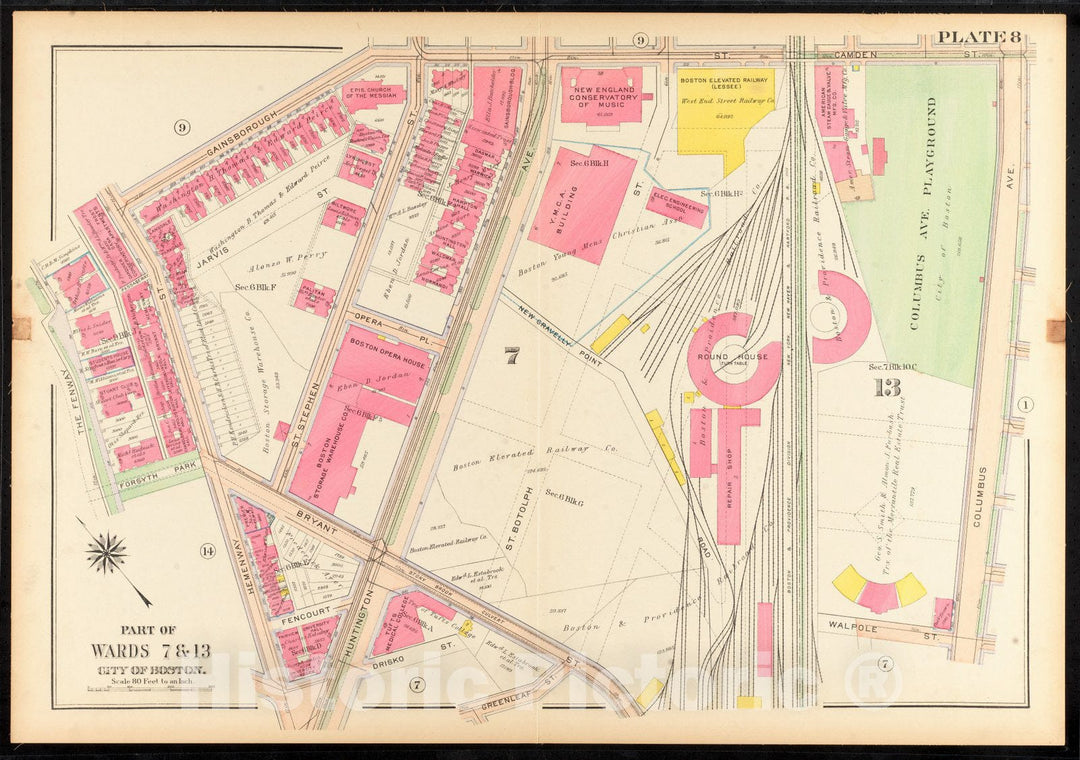 Historical Map, 1915 Atlas of The City of Boston, Roxbury : Plate 8, Vintage Wall Art