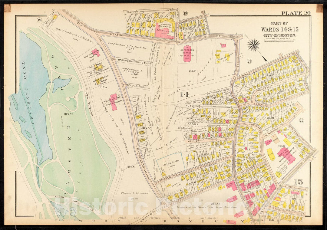 Historical Map, 1915 Atlas of the city of Boston, Roxbury : plate 20, Vintage Wall Art