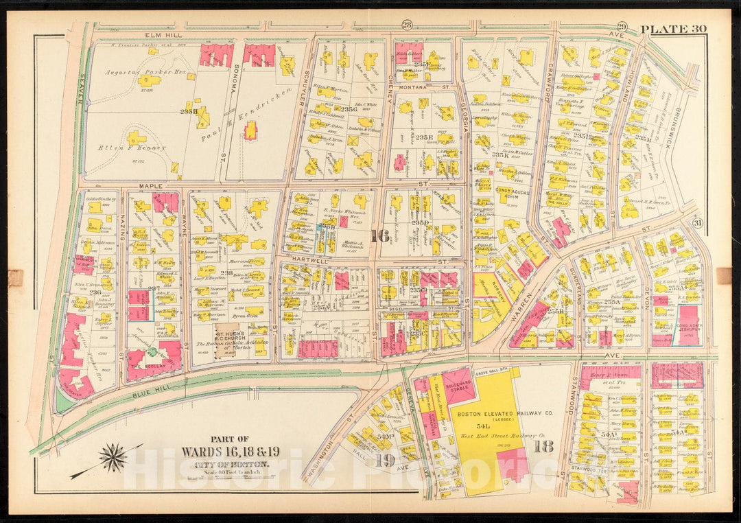 Historical Map, 1915 Atlas of The City of Boston, Roxbury : Plate 30, Vintage Wall Art