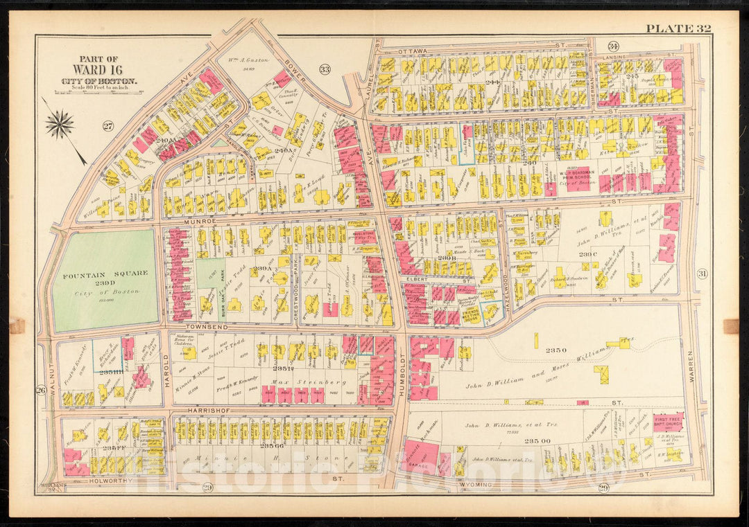 Historical Map, 1915 Atlas of The City of Boston, Roxbury : Plate 32, Vintage Wall Art