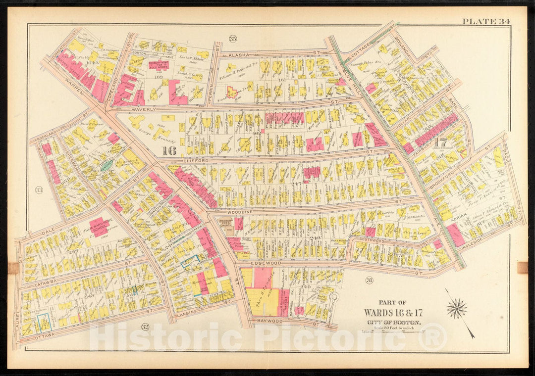 Historical Map, 1915 Atlas of The City of Boston, Roxbury : Plate 34, Vintage Wall Art