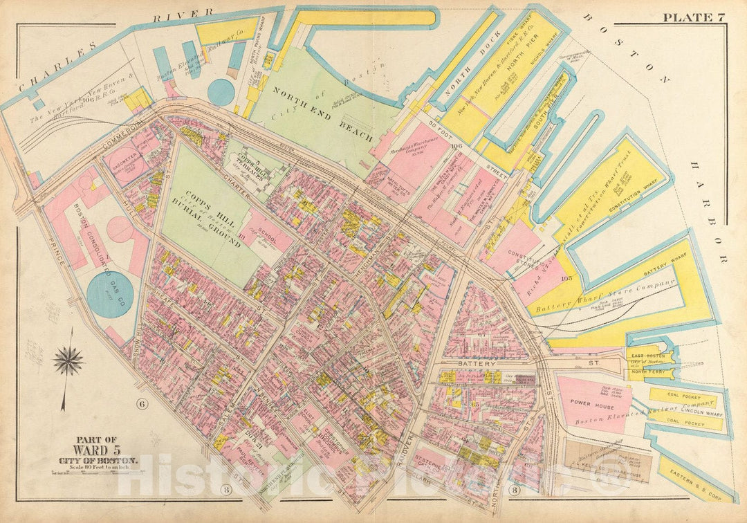 Historical Map, 1917 Atlas of The City of Boston, Boston Proper and Back Bay : Plate 7, Vintage Wall Art