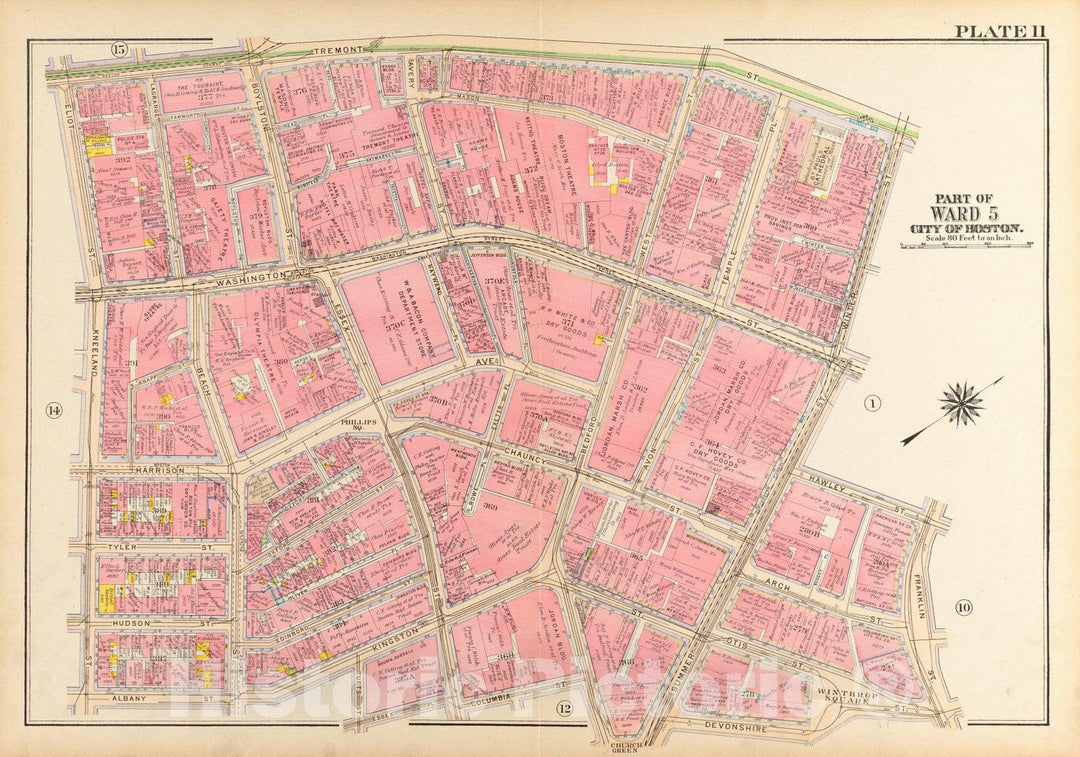 Historical Map, 1917 Atlas of The City of Boston, Boston Proper and Back Bay : Plate 11, Vintage Wall Art
