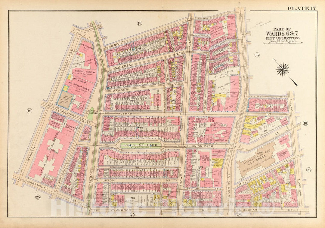 Historical Map, 1917 Atlas of The City of Boston, Boston Proper and Back Bay : Plate 17, Vintage Wall Art