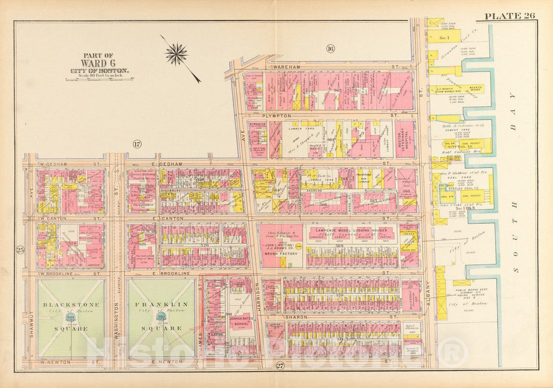 Historical Map, 1917 Atlas of The City of Boston, Boston Proper and Back Bay : Plate 26, Vintage Wall Art