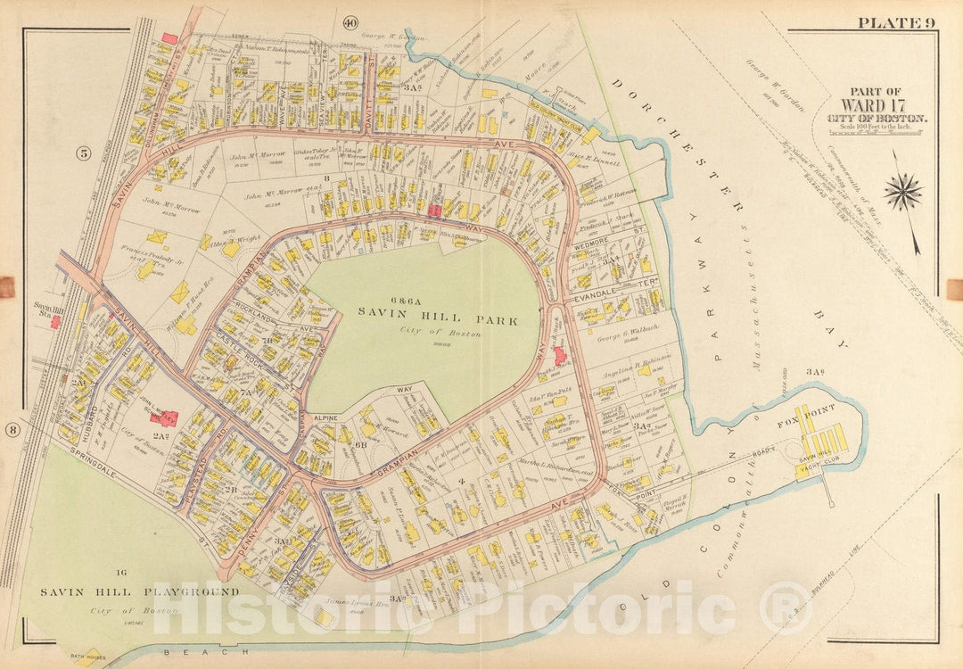 Historical Map, 1918 Atlas of The City of Boston, Dorchester : Plate 9, Vintage Wall Art
