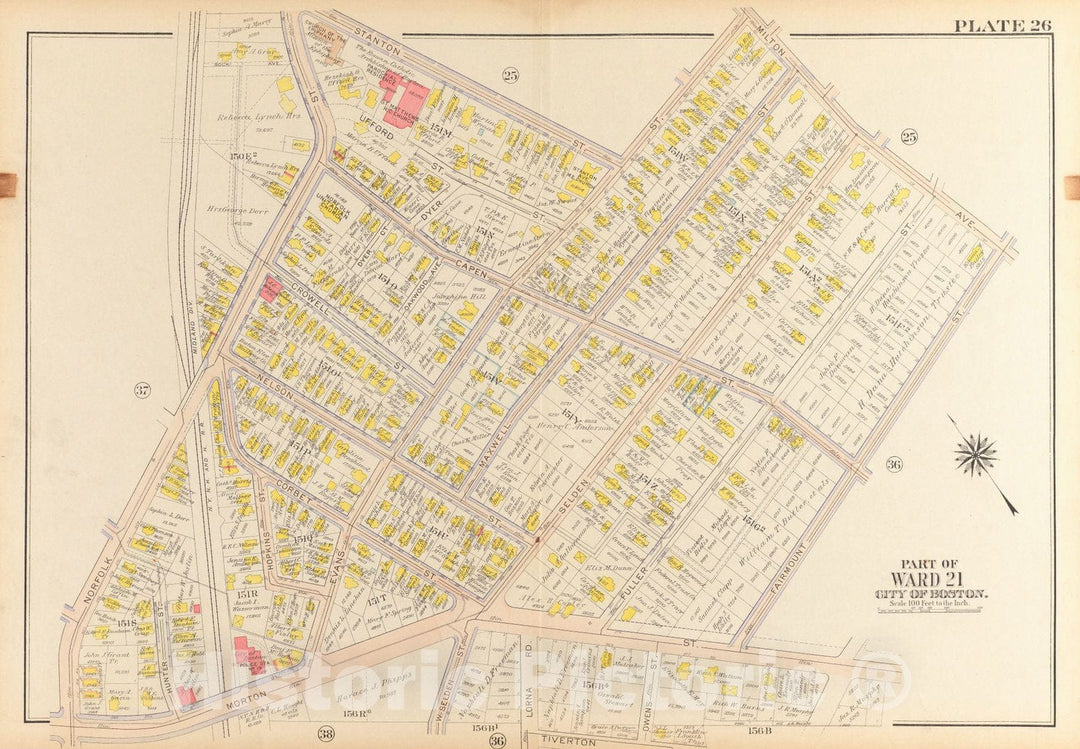 Historical Map, 1918 Atlas of the city of Boston, Dorchester : plate 26, Vintage Wall Art