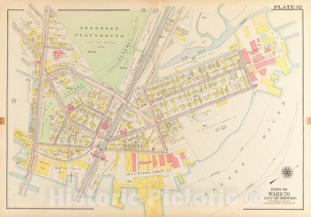Historical Map, 1918 Atlas of The City of Boston, Dorchester : Plate 32, Vintage Wall Art