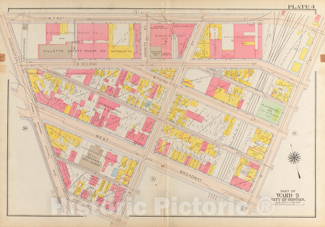 Historical Map, 1919 Atlas of The City of Boston, South Boston : Plate 4, Vintage Wall Art