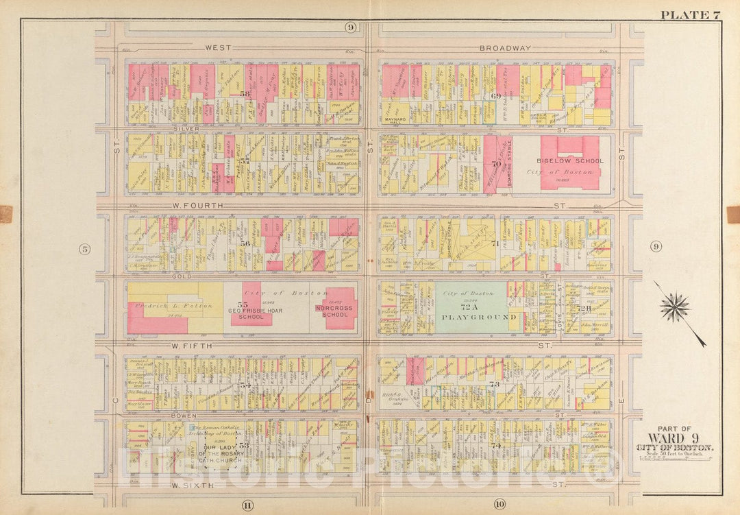 Historical Map, 1919 Atlas of The City of Boston, South Boston : Plate 7, Vintage Wall Art