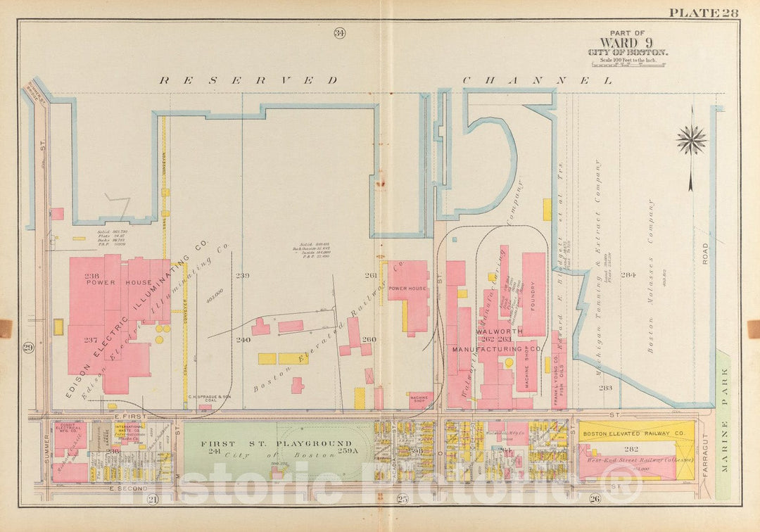 Historical Map, 1919 Atlas of The City of Boston, South Boston : Plate 28, Vintage Wall Art