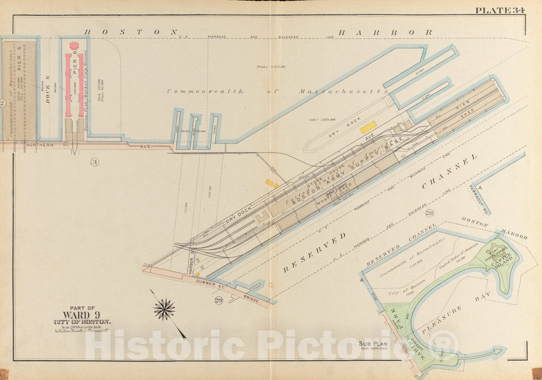 Historical Map, 1919 Atlas of The City of Boston, South Boston : Plate 34, Vintage Wall Art