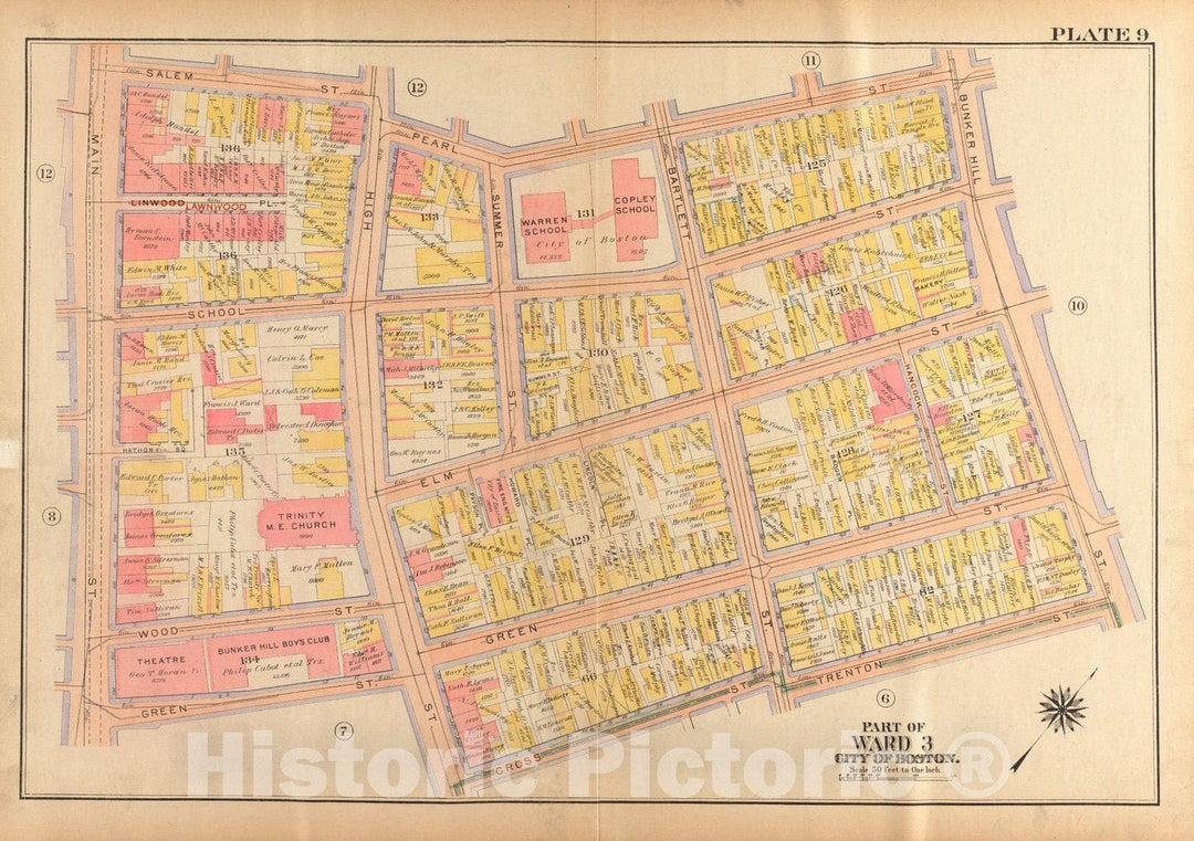 Historical Map, 1922 Atlas of The City of Boston, Charlestown and East Boston : Plate 9, Vintage Wall Art