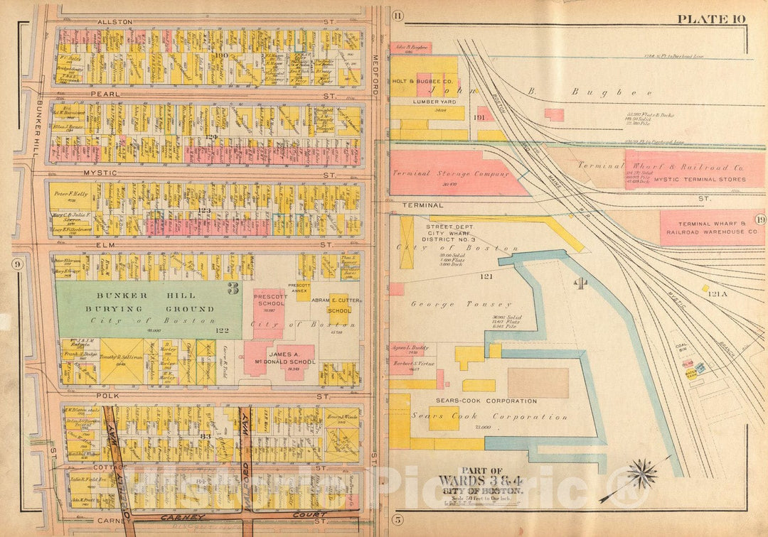 Historical Map, 1922 Atlas of The City of Boston, Charlestown and East Boston : Plate 10, Vintage Wall Art