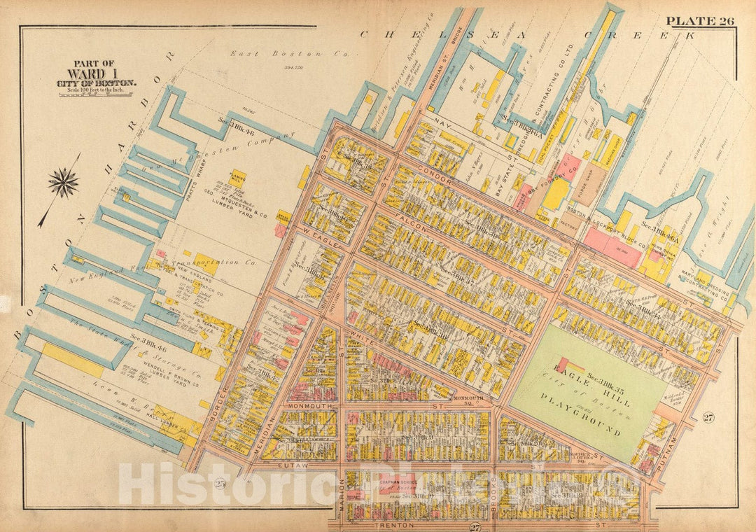 Historical Map, 1922 Atlas of The City of Boston, Charlestown and East Boston : Plate 26, Vintage Wall Art