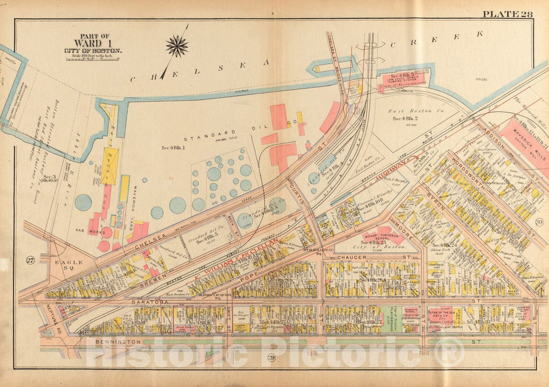 Historical Map, 1922 Atlas of The City of Boston, Charlestown and East Boston : Plate 28, Vintage Wall Art