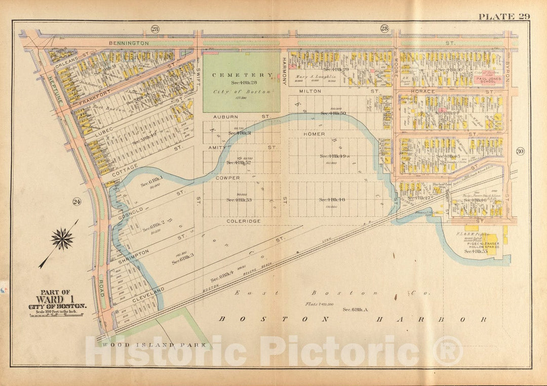 Historical Map, 1922 Atlas of The City of Boston, Charlestown and East Boston : Plate 29, Vintage Wall Art