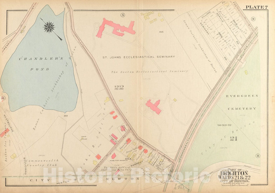 Historical Map, 1925 Atlas of The City of Boston, Brighton : Plate 7, Vintage Wall Art