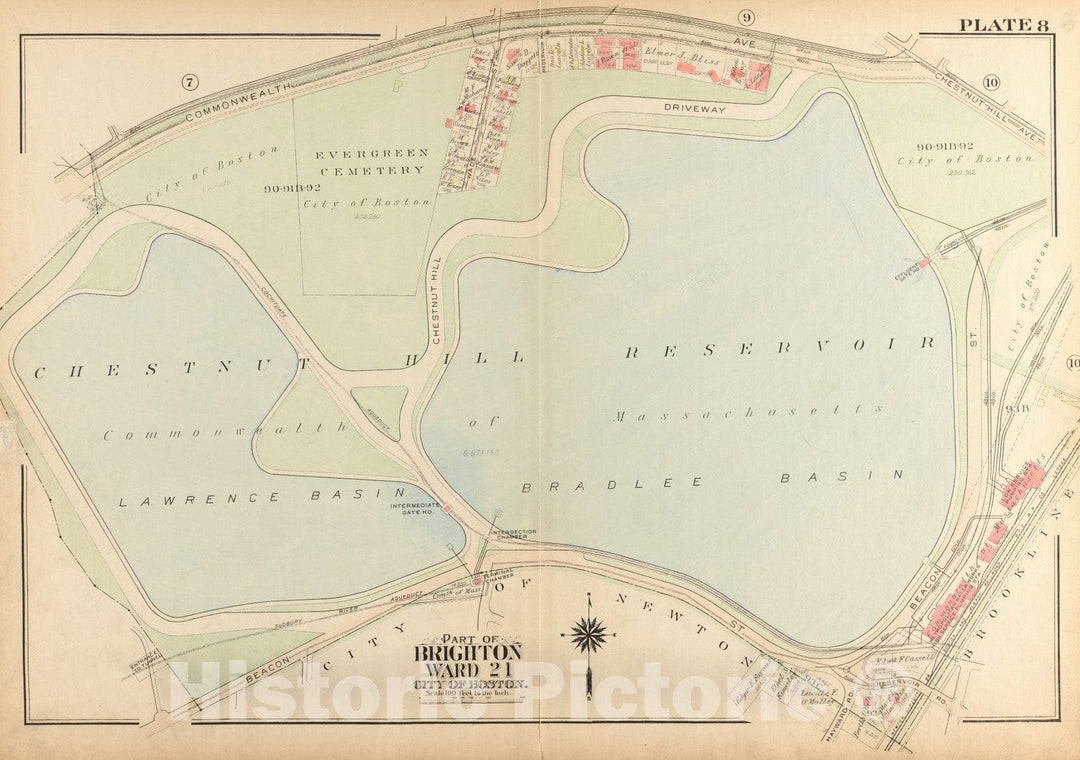 Historical Map, 1925 Atlas of The City of Boston, Brighton : Plate 8, Vintage Wall Art