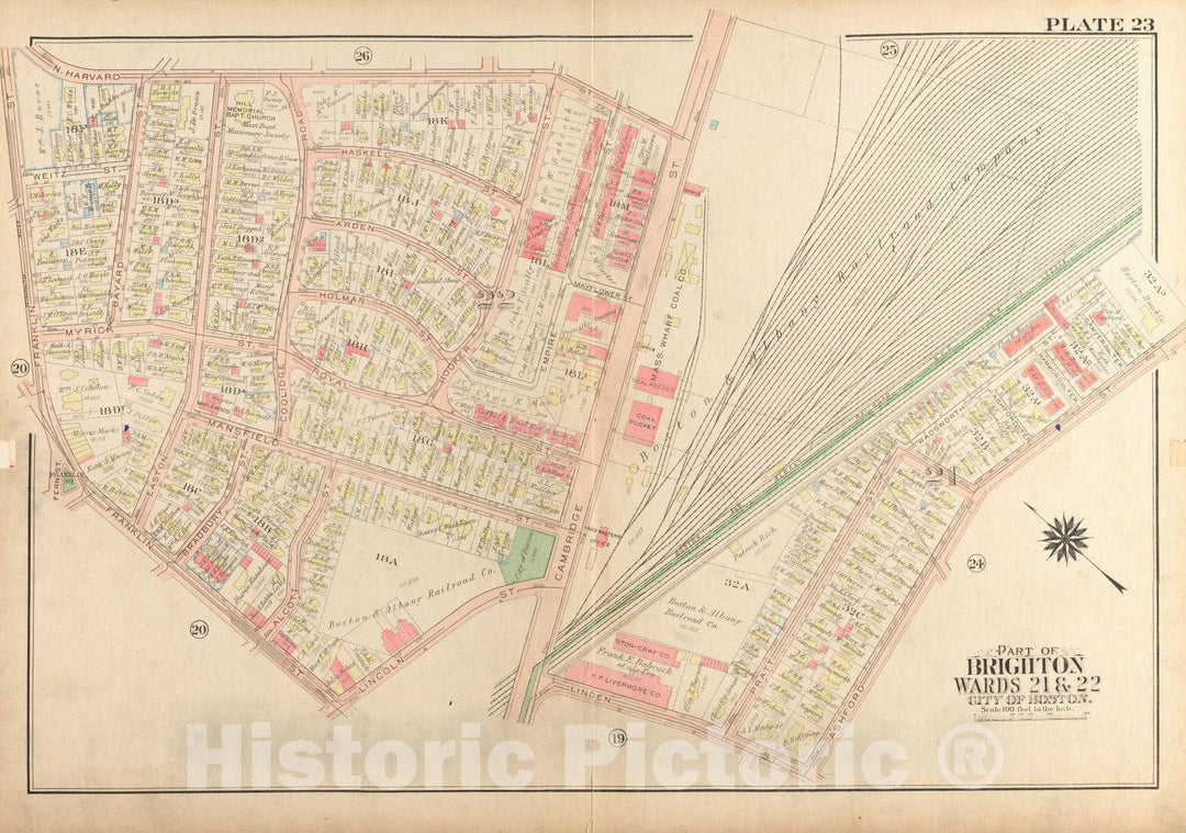 Historical Map, 1925 Atlas of The City of Boston, Brighton : Plate 23, Vintage Wall Art