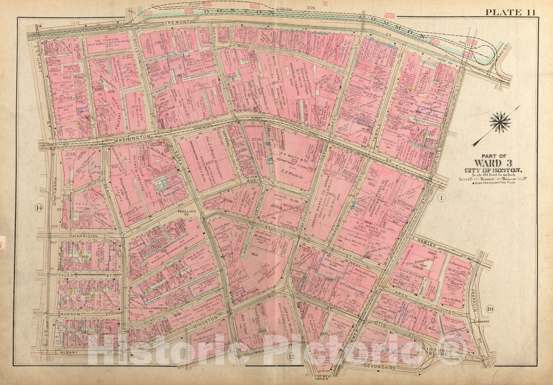 Historical Map, 1928 Atlas of the city of Boston, Boston proper and Back Bay : plate 11, Vintage Wall Art