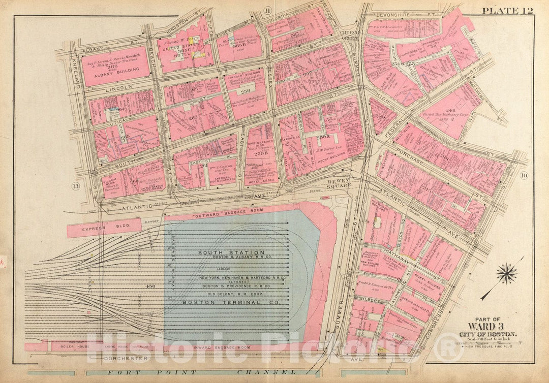 Historical Map, 1928 Atlas of The City of Boston, Boston Proper and Back Bay : Plate 12, Vintage Wall Art