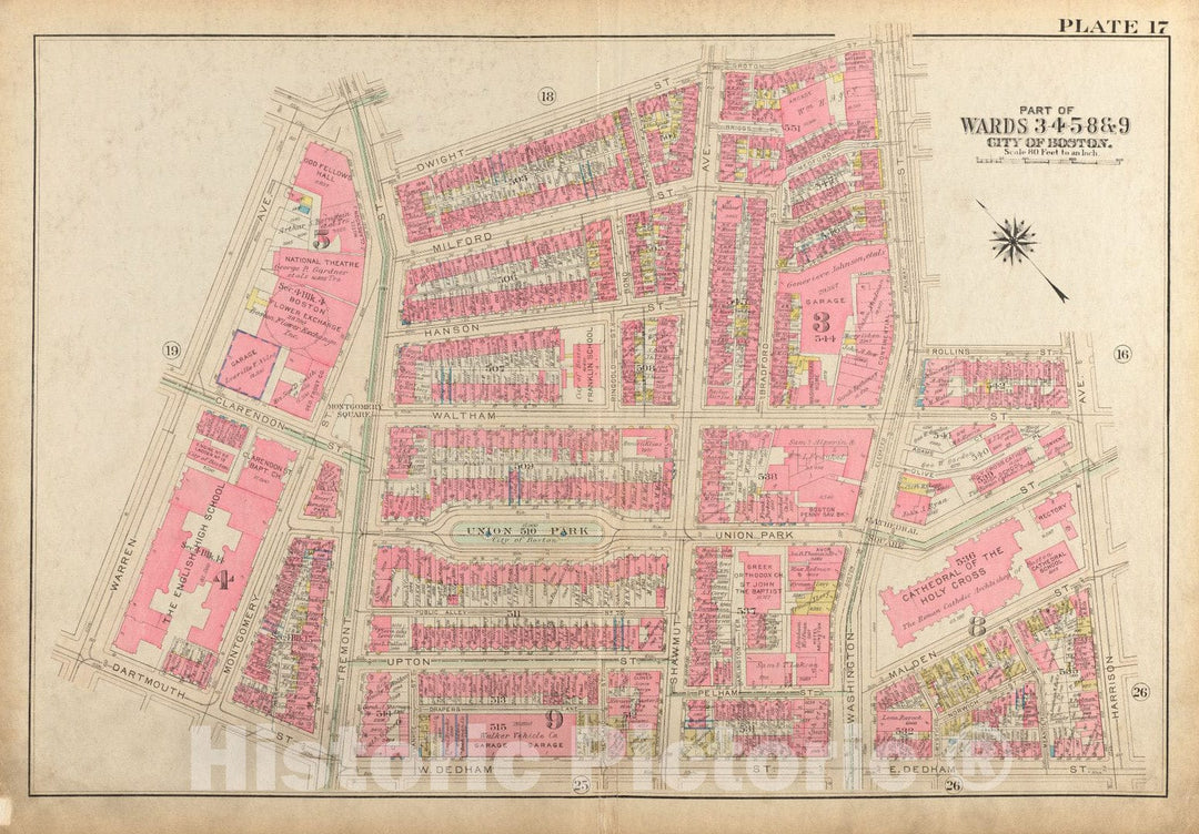 Historical Map, 1928 Atlas of The City of Boston, Boston Proper and Back Bay : Plate 17, Vintage Wall Art