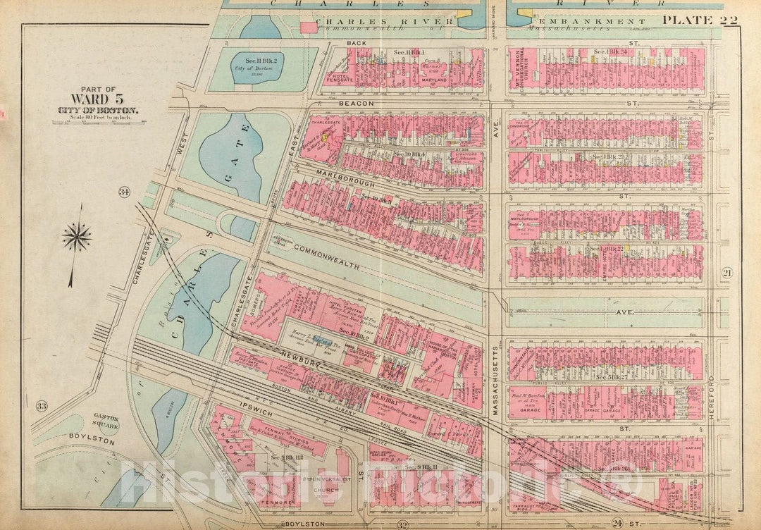 Historical Map, 1928 Atlas of The City of Boston, Boston Proper and Back Bay : Plate 22, Vintage Wall Art