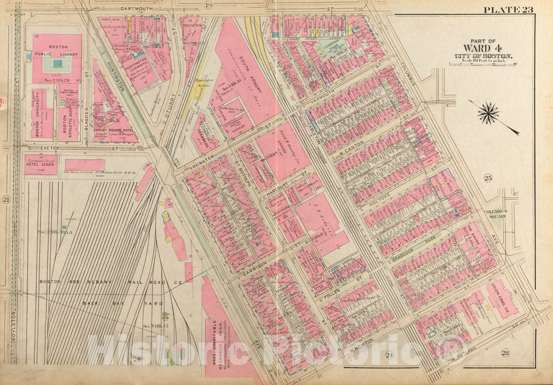 Historical Map, 1928 Atlas of The City of Boston, Boston Proper and Back Bay : Plate 23, Vintage Wall Art