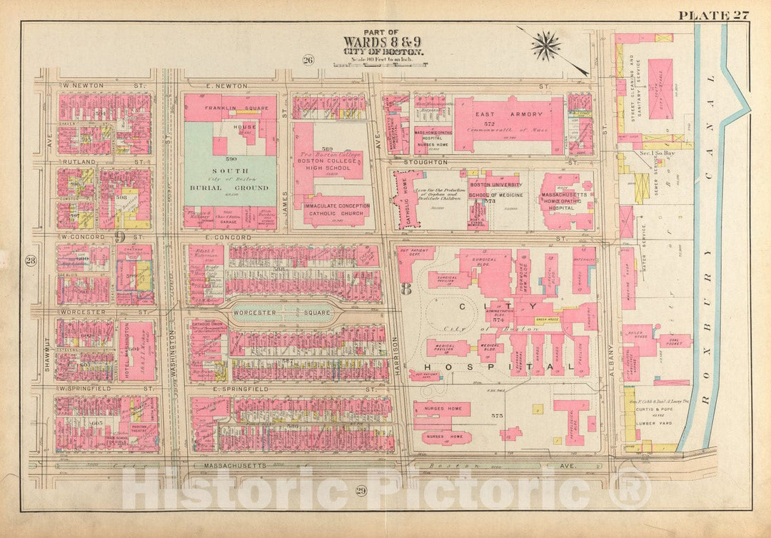 Historical Map, 1928 Atlas of The City of Boston, Boston Proper and Back Bay : Plate 27, Vintage Wall Art