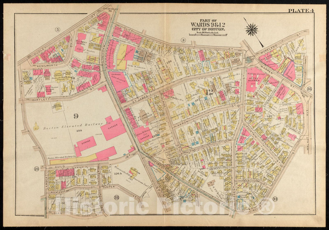 Historical Map, 1931 Atlas of The City of Boston, Roxbury : Plate 4, Vintage Wall Art