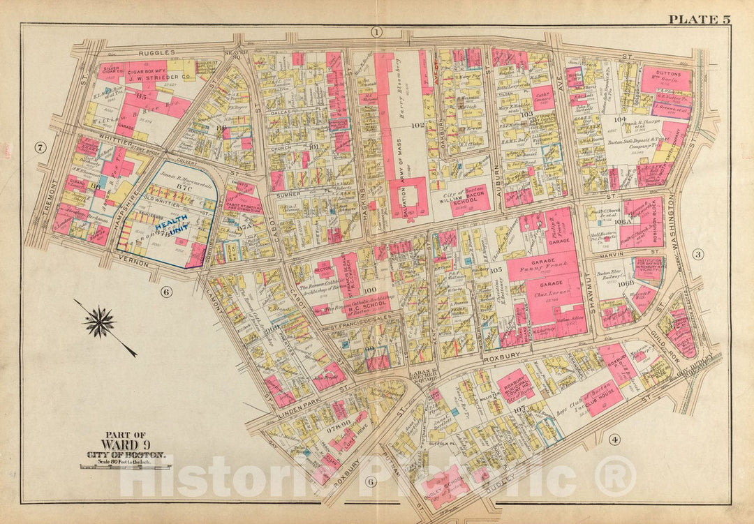 Historical Map, 1931 Atlas of The City of Boston, Roxbury : Plate 5, Vintage Wall Art