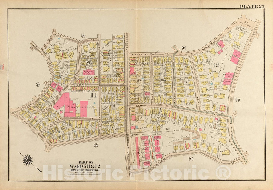 Historical Map, 1931 Atlas of The City of Boston, Roxbury : Plate 27, Vintage Wall Art