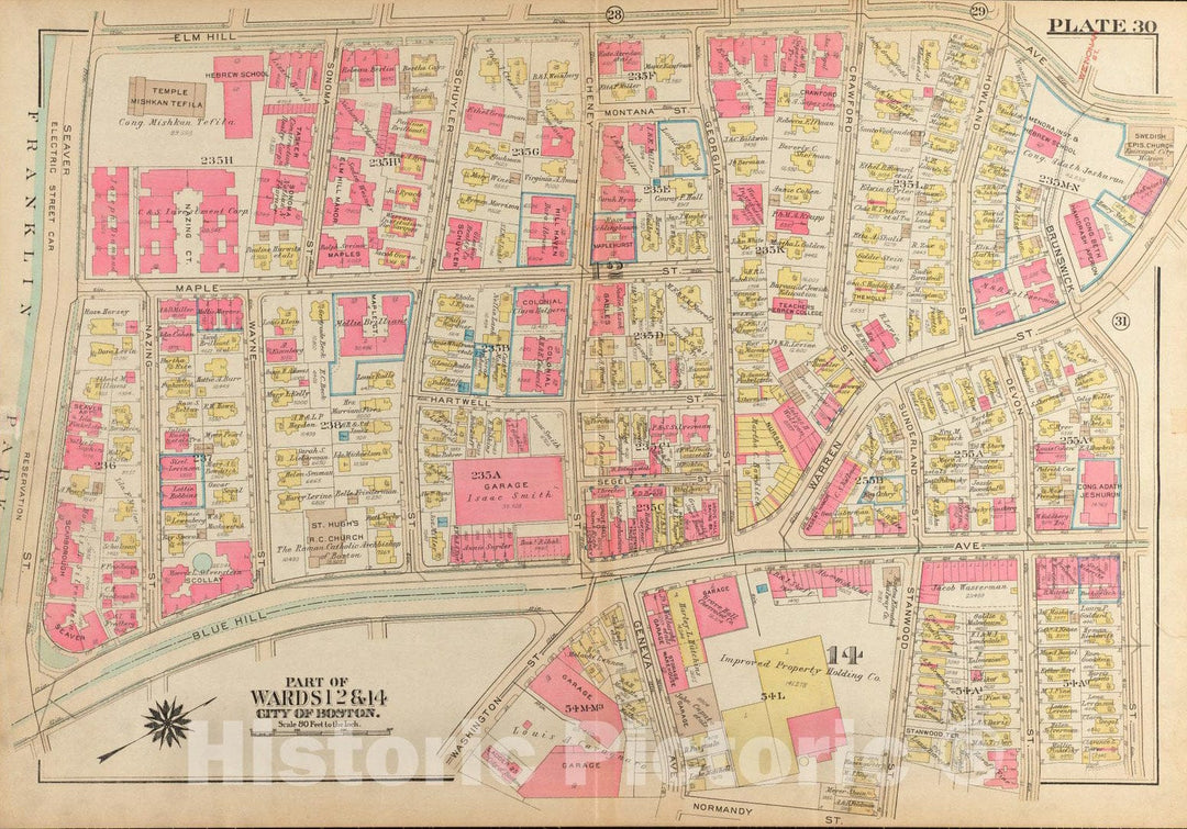 Historical Map, 1931 Atlas of The City of Boston, Roxbury : Plate 30, Vintage Wall Art