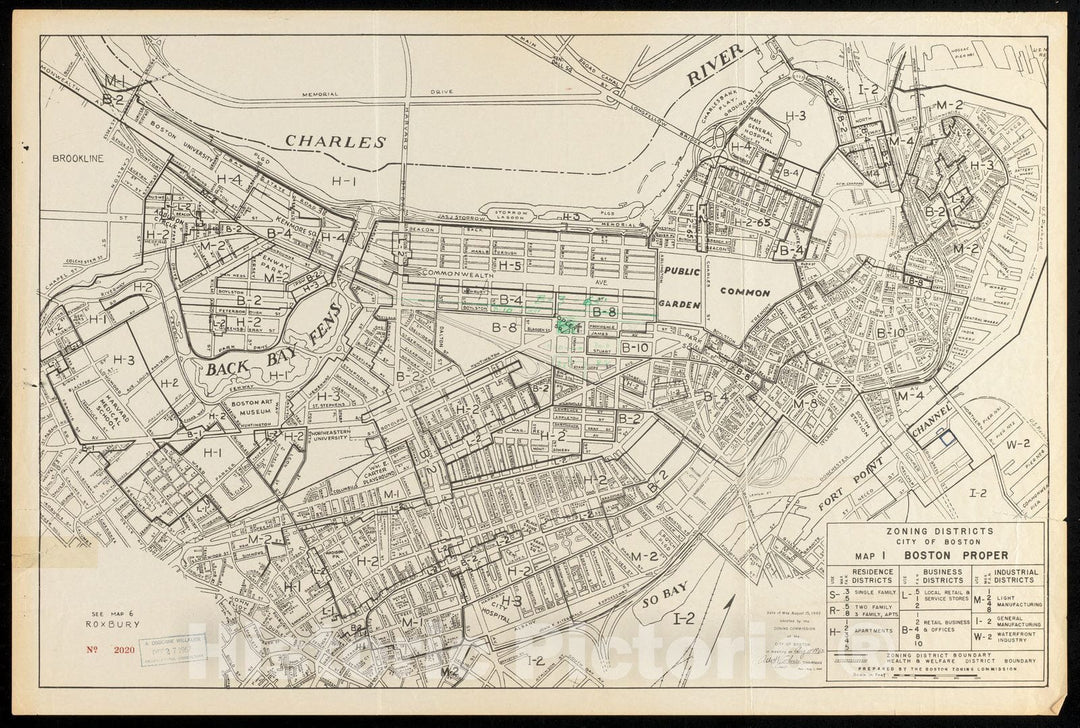 Historical Map, 1966 Zoning districts, City of Boston : Map I Boston Proper, Vintage Wall Art