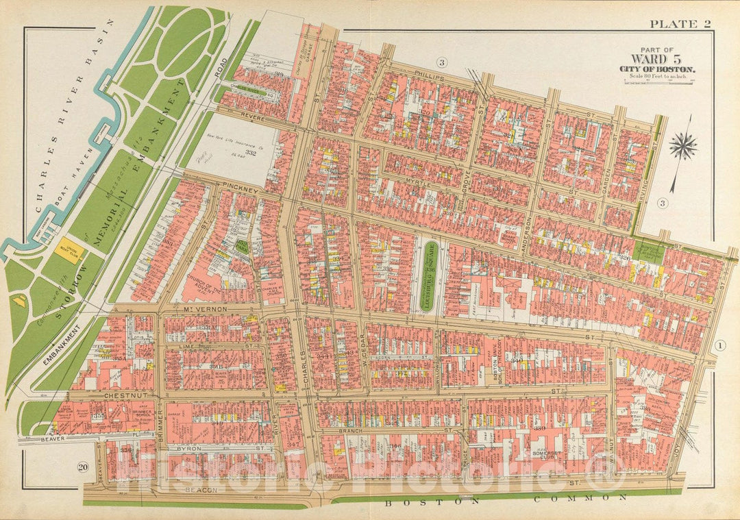 Historical Map, 1938 Atlas of The City of Boston, Boston Proper and Back Bay : Plate 2, Vintage Wall Art
