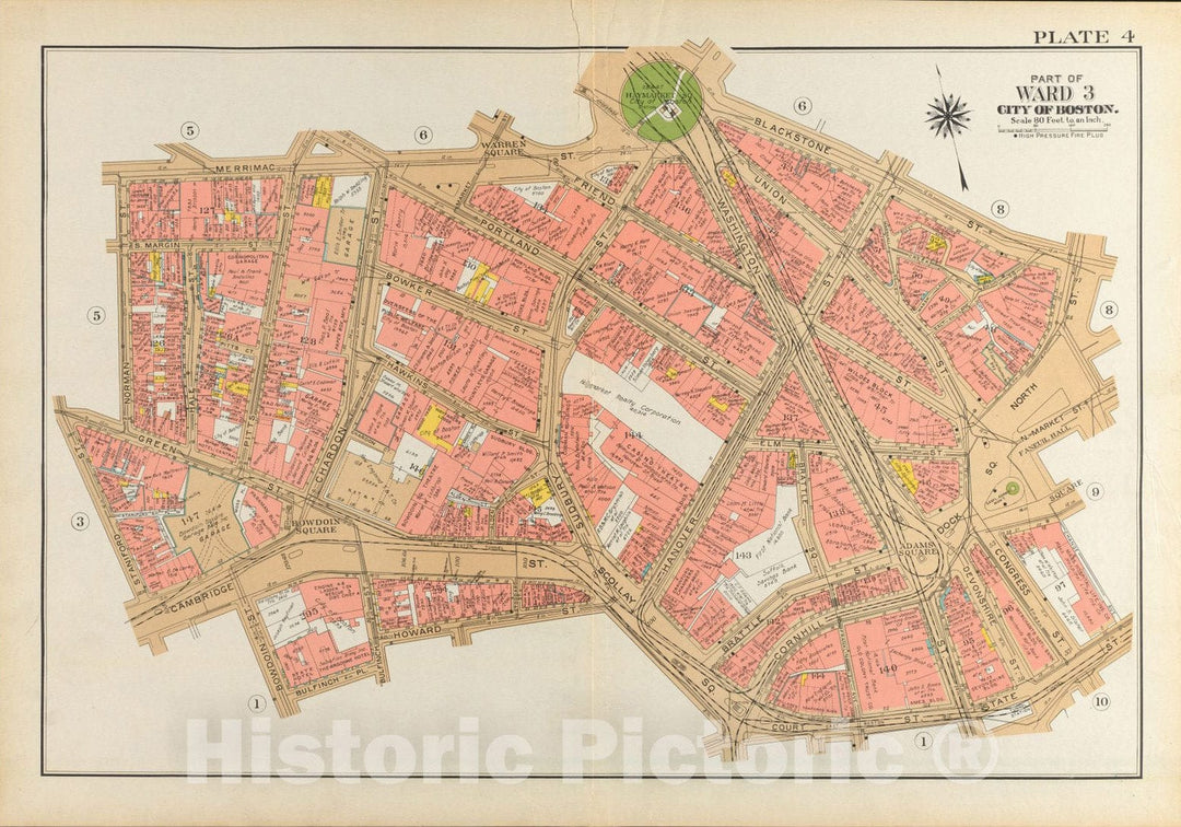 Historical Map, 1938 Atlas of The City of Boston, Boston Proper and Back Bay : Plate 4, Vintage Wall Art