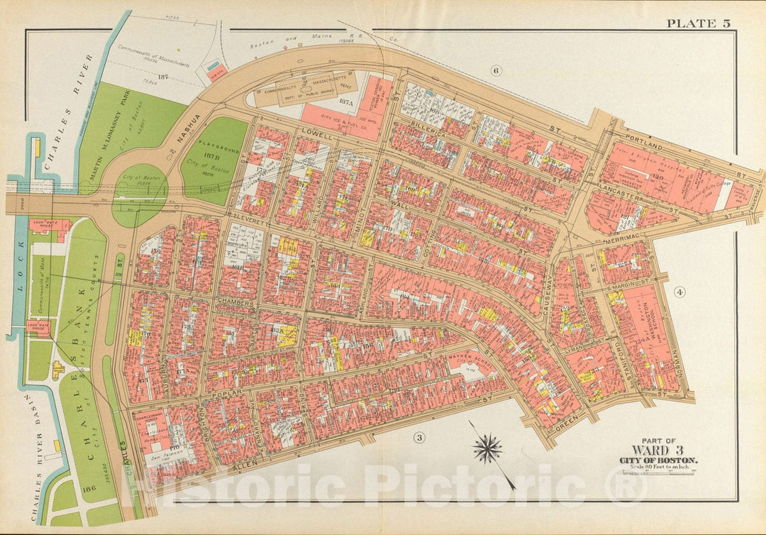 Historical Map, 1938 Atlas of The City of Boston, Boston Proper and Back Bay : Plate 5, Vintage Wall Art