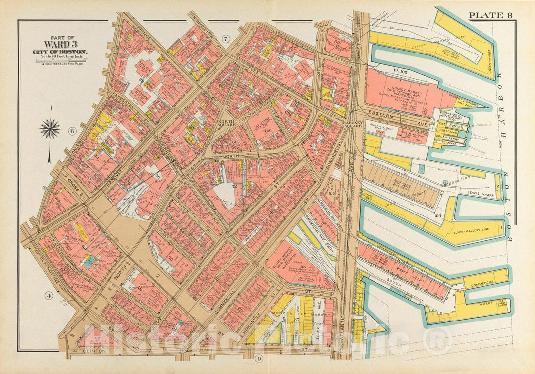 Historical Map, 1938 Atlas of the city of Boston, Boston proper and Back Bay : plate 8, Vintage Wall Art