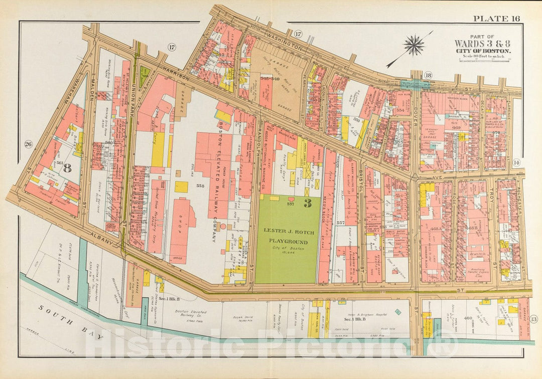 Historical Map, 1938 Atlas of the city of Boston, Boston proper and Back Bay : plate 16, Vintage Wall Art
