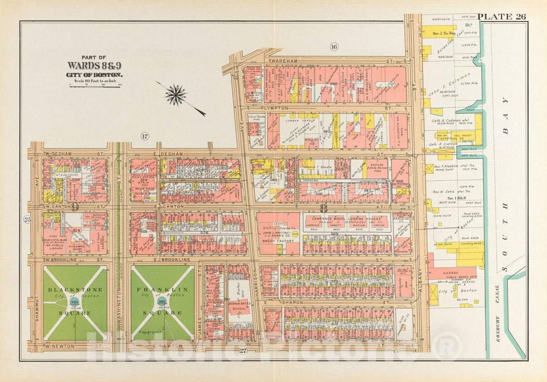 Historical Map, 1938 Atlas of The City of Boston, Boston Proper and Back Bay : Plate 26, Vintage Wall Art