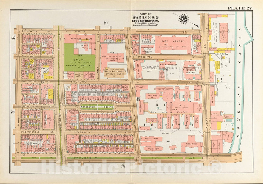 Historical Map, 1938 Atlas of The City of Boston, Boston Proper and Back Bay : Plate 27, Vintage Wall Art