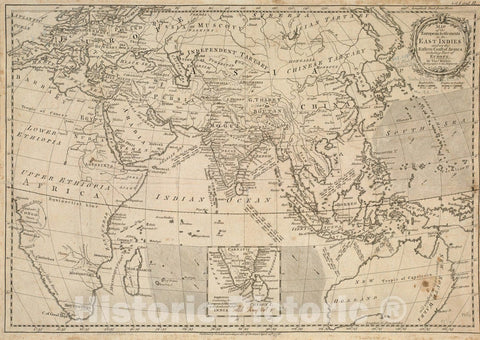 Historical Map, 1776 Map of The European settlements in The East Indies and on The Eastern Coast of Africa Including Part of Europe, Vintage Wall Art