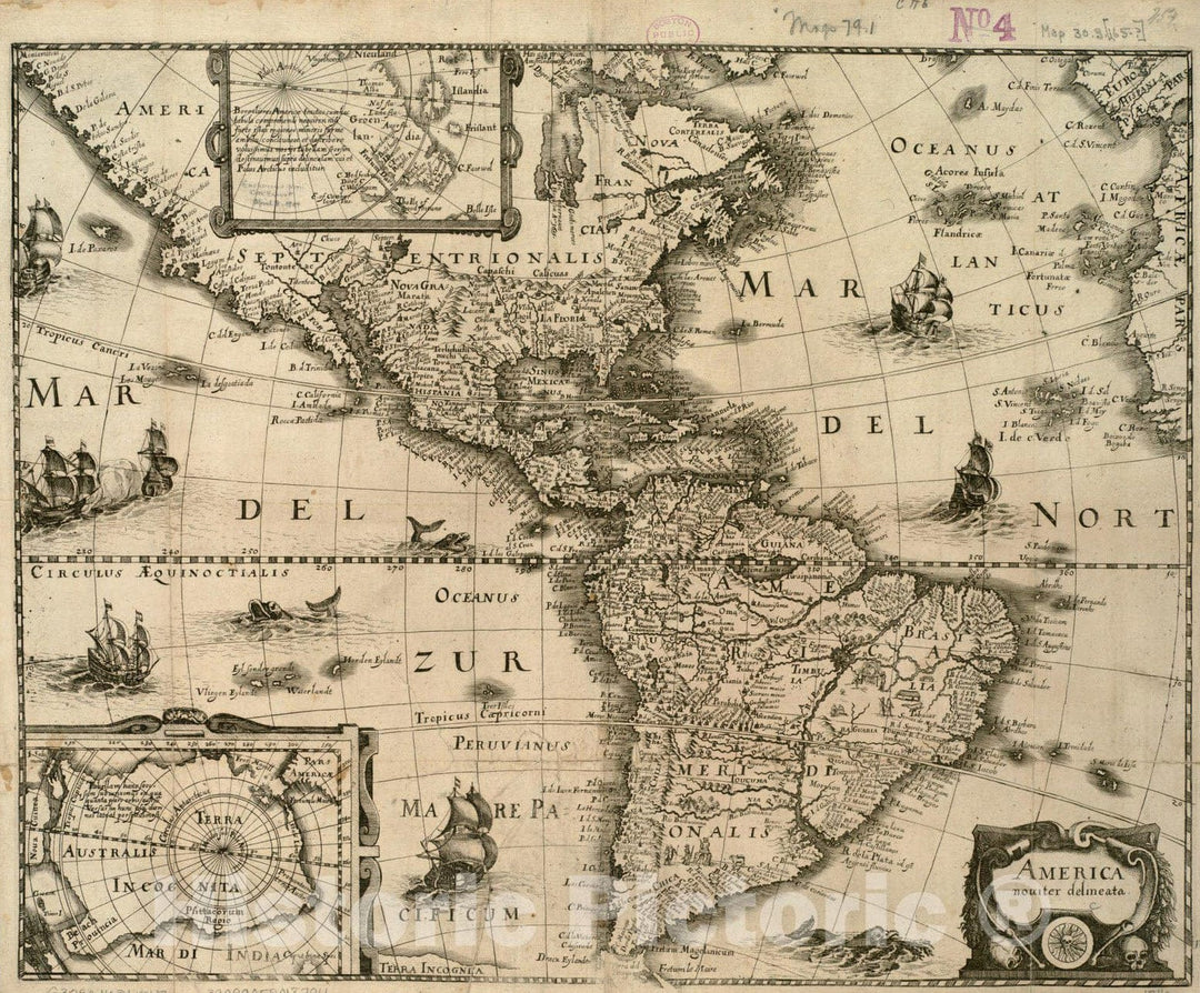 Historical Map, 1634 America nouiter delineata, Vintage Wall Art