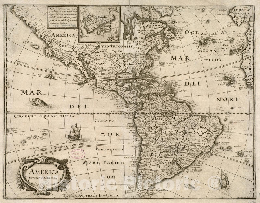 Historical Map, 1640 America noviter delineata, Vintage Wall Art