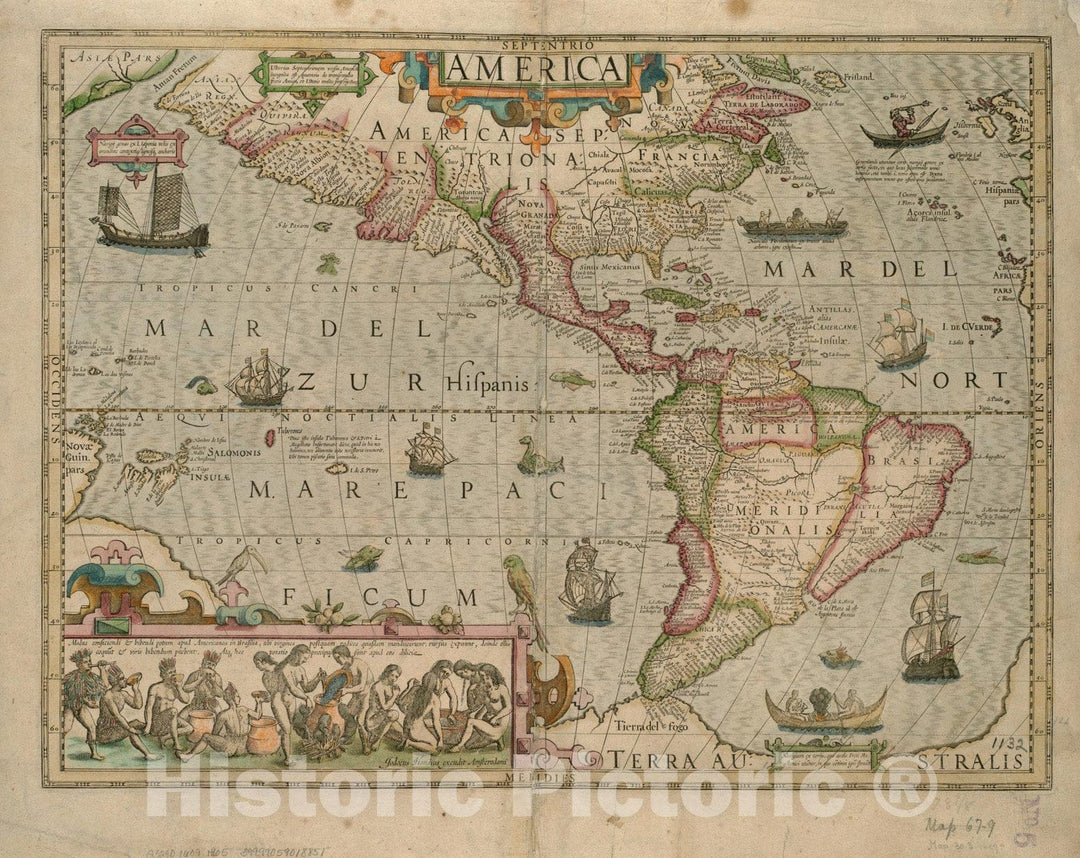 Historical Map, 1609-1633 America, Vintage Wall Art