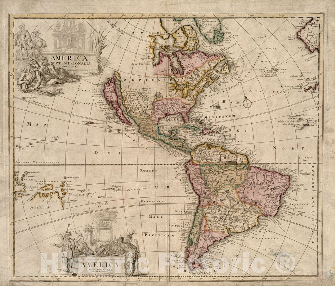Historical Map, 1709 America Septentrionalis novissima : America Meridionalis accuratissima, Vintage Wall Art